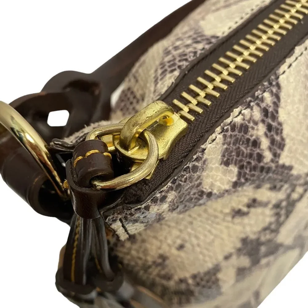 Dooney & Bourke Brown Leather Snake Skin printed Large Hobo Shoulder Bag